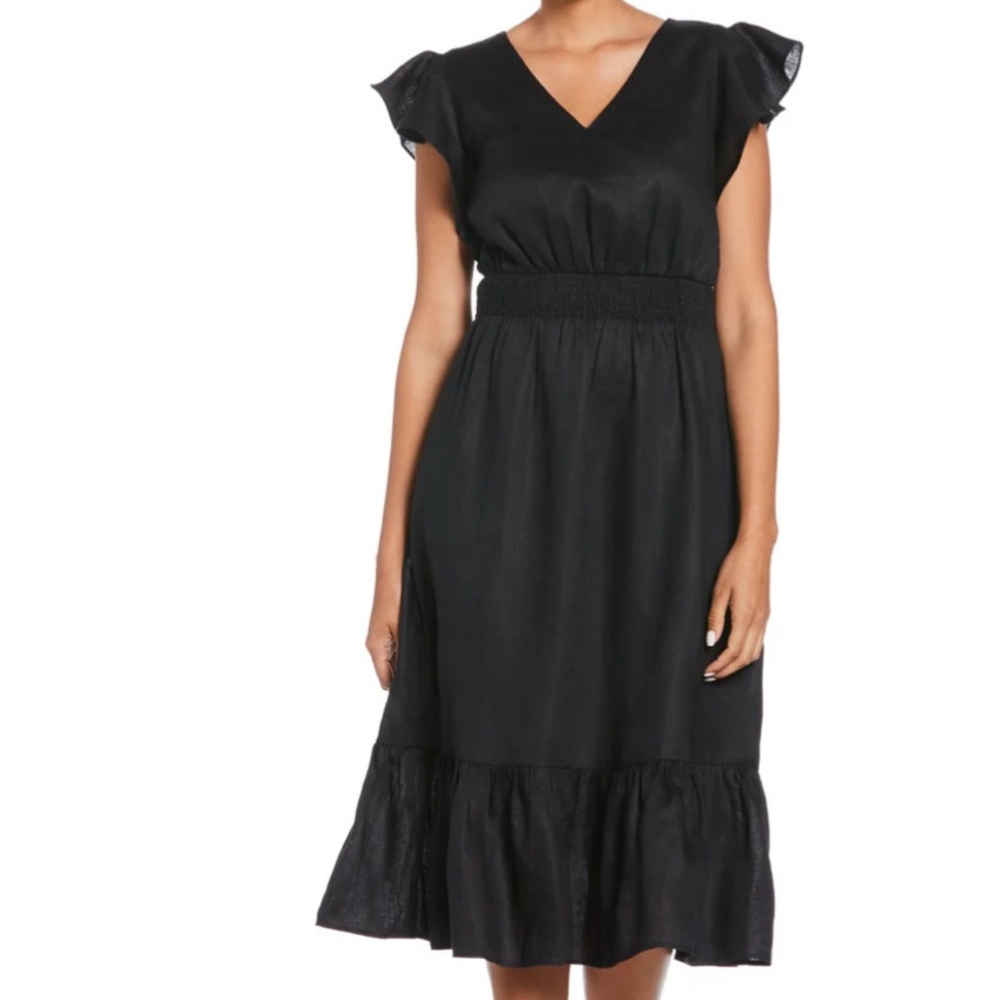 Cubavera LINEN V-NECK RUFFLE SLEEVE MAXI DRESS NWT